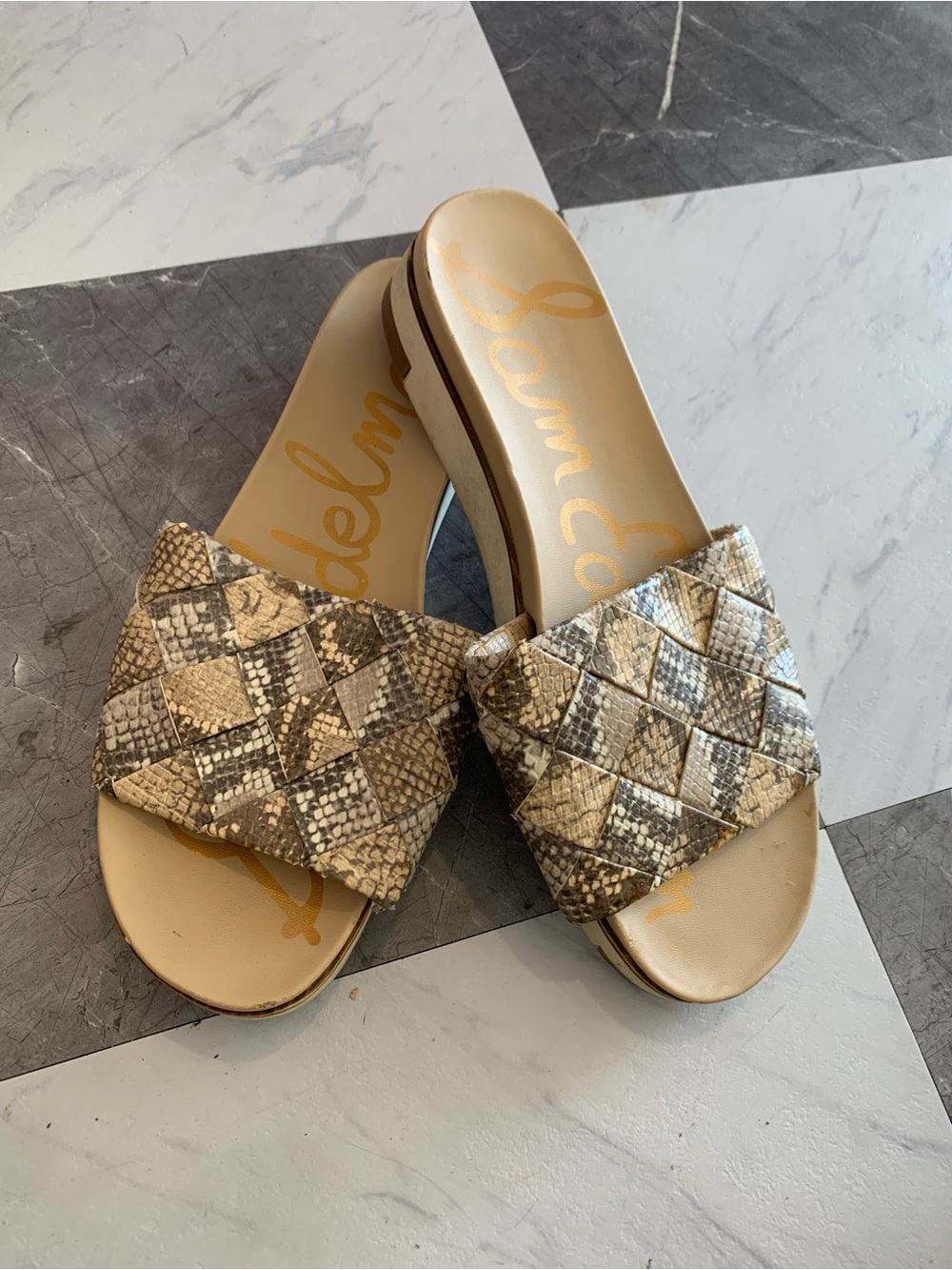 Sam Edelman Woven Snake-Print Slide Sandals in Beige and Taupe - Picture 2 of 6